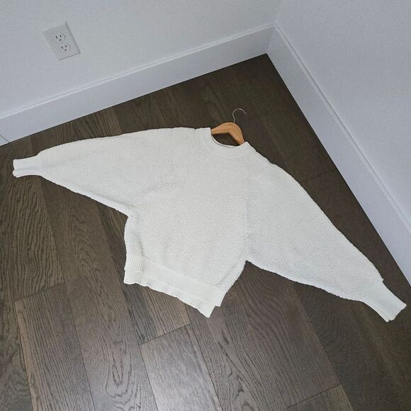 DKNY Pure Chenille Puff Sleeve Crewneck Sweater in Bone Ivory - Picture 12 of 16